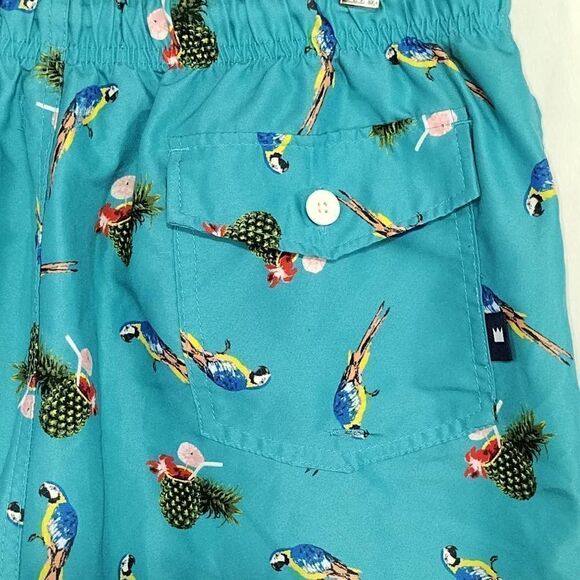Crown & Ivy Teal Parrot Swim Trunks Mens Sz M - Picture 4 of 8